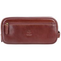 Visconti Leather Naples Wash Bag/Dopp Bag Italian Brown
