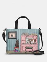 Yoshi Leather Piano Cats Leather Grab Shoulder Bag