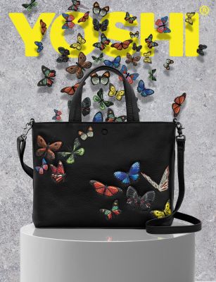 Yoshi Amongst Butterflies Leather Multiway Grab Bag Black #5