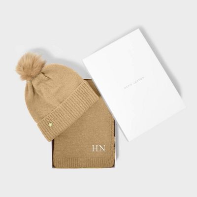 Katie Loxton Boxed Knitted Hat and Scarf in Caramel #2
