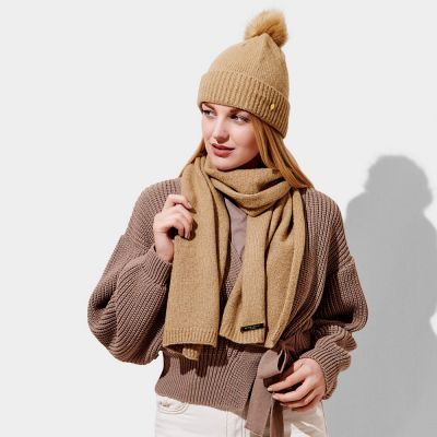 Katie Loxton Boxed Knitted Hat and Scarf in Caramel #3
