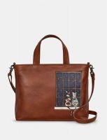 Yoshi Midnight Cats Brown Leather Multiway Grab Handbag Brown