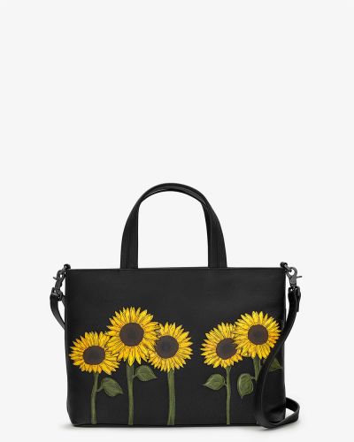 Yoshi Sunflowers Black Leather Multiway Grab Bag #1