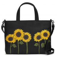 Yoshi Sunflowers Black Leather Multiway Grab Bag