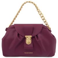 Tuscany Leather Lara Soft Leather Clutch With Chain Strap in Plum