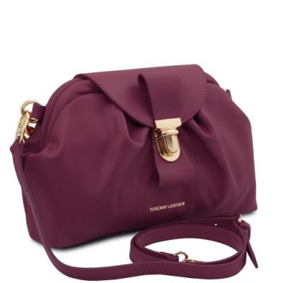Tuscany Leather Lara Soft Leather Clutch With Chain Strap in Plum #2