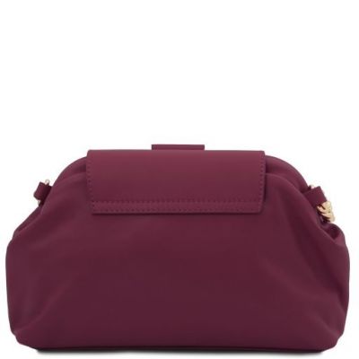 Tuscany Leather Lara Soft Leather Clutch With Chain Strap in Plum #3