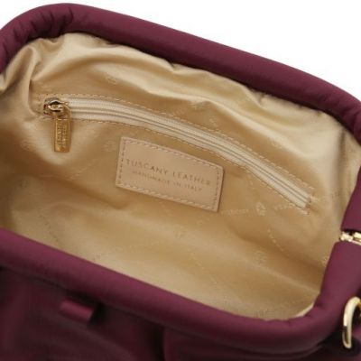 Tuscany Leather Lara Soft Leather Clutch With Chain Strap in Plum #4